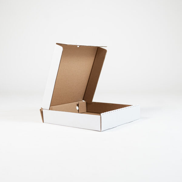 Caja de Pizza Blanca 10" (25.40 x 25.40 x 5 cmx) cartón corrugado.